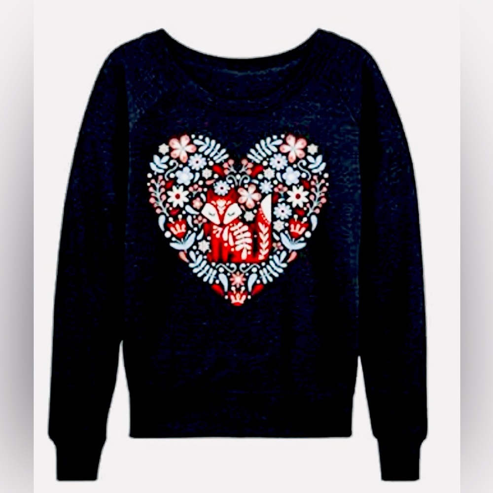 Instant Message Women’s Fox & Heart Sweatshirt, XL